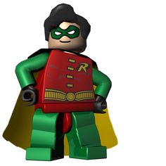 the lego batman character is dressed in green and red