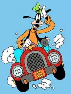 goofy on top of a car in the air