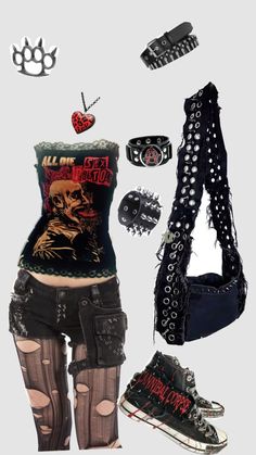 80s Outfits Punk, Women’s Punk Fashion, Nu Metal Girl Outfit, Punk Oufits, Glam Metal Style, 2000s Punk Rock, Nu Metal Style Outfit, Alt Concert Outfits, 2000 Rock Outfits