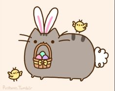 a drawing of a bunny rabbit with an egg in its basket and chicks on the other side