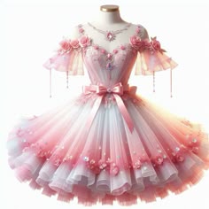 Princess Ballerina Dress, Fairy Dress Pink, Beautiful Ballet Dresses, Pink Fantasy Outfit, Pink Fairy Dress Design, Fitted Fairy Kei Mini Dress For Party, Pink Ballet Outfit Design, Cute Pink Fairy Dress For Dress-up, Fairy Kei Fitted Mini Dress For Party
