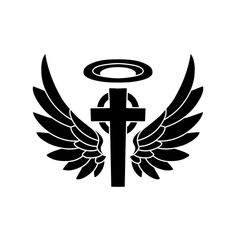 a cross with wings and a halo