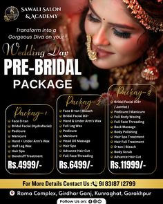 Bridal Makeup Price List Ideas, Bridal Posters For Salon, Parlour Pamphlet Design, Makeup Artist Marketing, Beauty Parlour Pamphlet Design, Bride Poster For Salon, Bridal Makeup Poster Design, Beauty Parlour Makeup, Bridal Makeup Prices