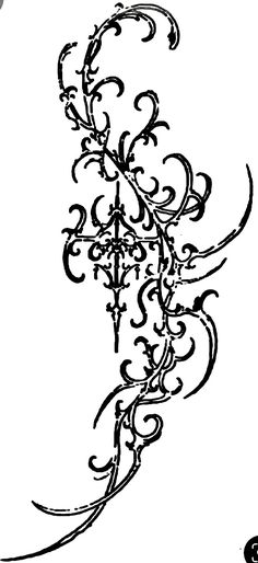 an ornate design with swirls and scrolls in black ink on a white paper background