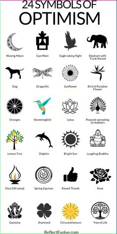 the 25 symbols of optimism are shown in black and white, with different colors