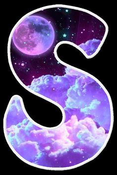 the letter s is surrounded by clouds and stars