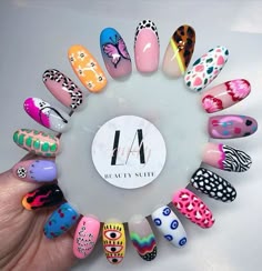 Nail Wheel, Nail Art Palette Ideas, Nail Art Swatches, Pick And Mix Nails, Colorful Nail Art Display, Pick N Mix Nails, Pic N Mix Nails, Different Animal Print Nails, Carton Nails Art