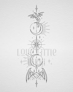 an artistic tattoo design with stars, moon and crescents on the back of a white paper