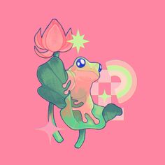 a drawing of a frog with a flower on its back