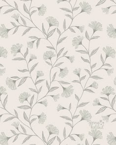 a white and gray wallpaper with leaves on it