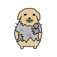a drawing of a dog that is wearing a shirt with holes on it's chest