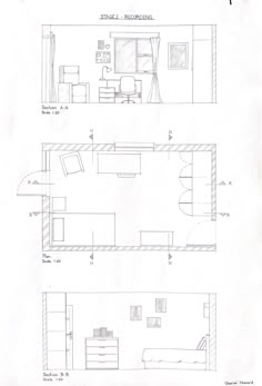 the floor plan for a bedroom and living room