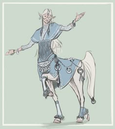 a drawing of a man riding on the back of a white horse with his arms outstretched