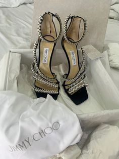 Jummy choo | Luxe heels | Shoes | Heels | Luxury shopping | Unboxing Jimmy Choo Crystal, Jimmy Choo Crystal Heels, Designer High Heels Jimmy Choo, Jimmy Choo Heels Aesthetic, Luxury Heels Jimmy Choo, Jimmy Choo Crystal Shoes, Jimmy Choo Aesthetic, Jimmy Choo Crystal Sandals, Jimmy Choo Thick Heel