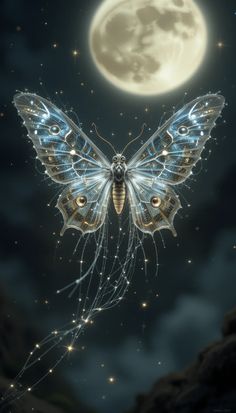 Discover the Moonfire Moth, a magical creature that glows like the moon. With shimmering silver wings, it carries the secrets of the night, offering a glimpse into the unknown.   moonfire moth, magical moth, lunar creature, glowing insects, fantasy moth, moon creatures, mystical insects, moon goddess messenger, magical night creatures. Cosmic Moth, Mystic Moth Art, Fantasy Moth, Moon Moth Wallpaper, Fantasy Moth And Butterfly Designs, Night Sky Moth Moon Celestial, Mystical Moon Moth, Moonlight Butterfly, Moth On The Moon