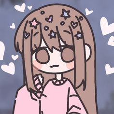 a drawing of a girl with long hair and stars on her head, wearing a pink sweater