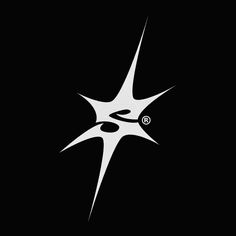 an abstract black and white logo with the letter g in it's center, on a dark background