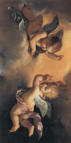 two cherubs are depicted in this painting
