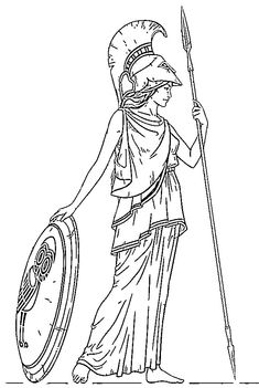 an ancient greek woman holding a shield and spear with her hand in the other hand