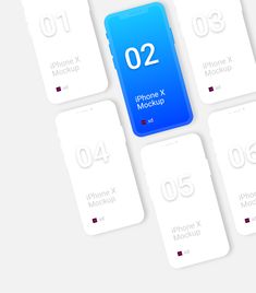 the iphone x mockup is displayed in six different positions, including numbers and icons