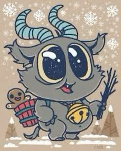 an image of a cartoon character holding a christmas ornament in front of snowflakes