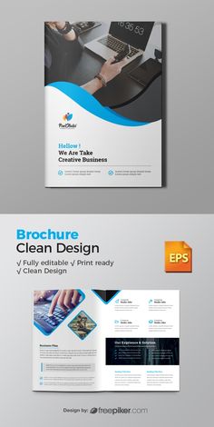 the brochure is designed to look like it has been folded in two different sections