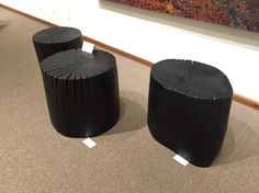 Three Shou-Sugi-Ban tables by Brad Wilson. Currently on display and available at Gualala Arts in Gualala, CA. Contact Brad Wilson at www.tantalizingtables.com to purchase. Shou Sugi Ban Chair, Charred Wood Table Ideas, Shou Sugi Ban Table Ideas, Shou Sugi Ban Waterfall Table, Shou Sugi Ban Wood Table, Sho Sugi Ban Table, Shou Sugi Ban Table, Scorched Wood Furniture Ideas, Shou Sugi Ban End Table