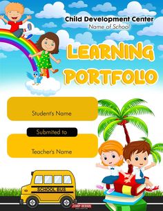a child's learning portal with an image of children on the road and a school bus