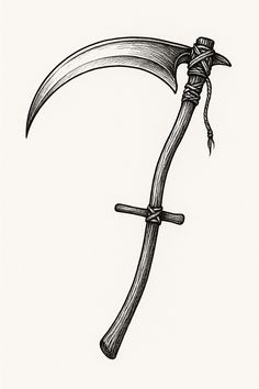 Sickle Tattoo Design, Medieval Scythe, Reaper Scythe, Scythe Design Tattoo, Scythe Flash Tattoo, Scythe Tattoo Simple, Gothic Scythe Tattoo, Scythe Tattoo Design, Scythe Illustration