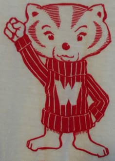 a red and white t - shirt with an image of a raccoon on it