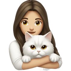 a woman holding a white cat with her arms crossed and eyes wide open in front of her