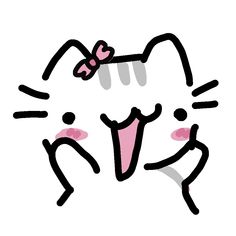 a drawing of a cat's face with its mouth open and tongue out,