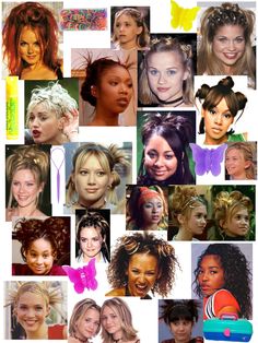 90s|00s half up hair | topsytail | y2k spiky hair | space buns | curls | top knot #90s #y2k #y2kaesthetic #y2khair #popstarhair #y2kpop #hairstyles 90s 80s Hairstyles, 90s Teen Girl Hairstyles, 1990s Hairstyles Women, 90s Hairstyles Girls, Hairstyle 90, Y2k Hairstyle Ideas, Hairstyles In The 90s, Early 2000s Hair Styles, Aesthetic Hairstyles 90s