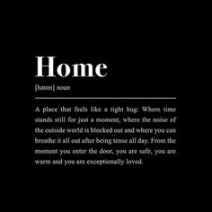 a black and white photo with the words home written in bold font, on a dark background