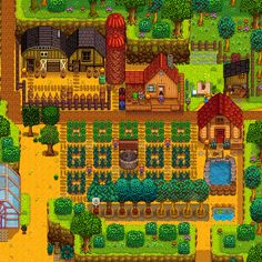 an aerial view of a farm with lots of trees and buildings in the middle of it