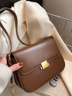 OrcaJump - Bolso cuadrado con solapa minimalista - Bandoleras Mujer Brown Leather-lined Flap Bag For Everyday Use, Elegant Brown Flap Bag, Elegant Brown Flap Bag With Large Capacity, Elegant Brown Crossbody Flap Bag, Brown Square Flap Bag For Everyday Use, Formal Brown Square Shoulder Bag, Brown Square Minimalist Bag, Brown Minimalist Square Bags, Brown Flap Bag With Gold-tone Hardware For Daily Use