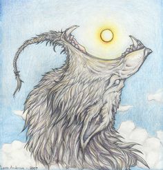 a drawing of a wolf in the sky