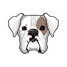 a white dog with brown eyes sticker
