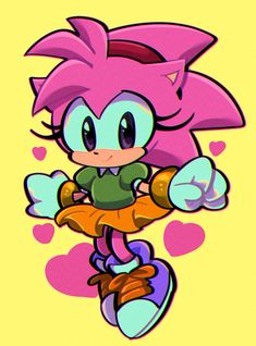 an image of a cartoon character with pink hair and blue eyes, in the air