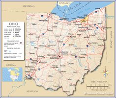 a map of the state of ohio with roads and major cities in each country's capital