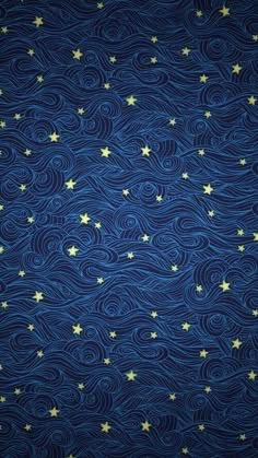 a blue background with gold stars on the bottom, and white swirls in the middle
