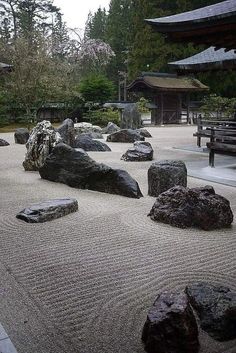 Dry Zen Garden, Rock Garden Japanese, Sand Rock Garden, Desert Japanese Garden, Japanese Dry Garden Design, Dry Japanese Garden, Japanese Rock Garden Ideas, Zen Japanese Footbridge, Japanese Dry Garden