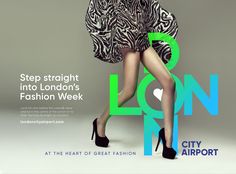 a woman in high heels is posing for london fashion week advertisment on the cover of city airport magazine