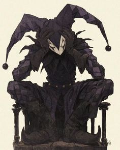 a drawing of a demon sitting on top of a chair