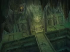 an image of a cave with stairs leading up to the entrance and people standing in it