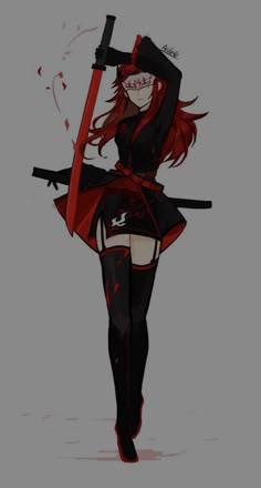 Rwby Oc Female, Rwby Outfits, Anime Ninja Outfits Female, Rwby Oc Character Design, Combat Outfit Female, Ninja Outfit Female Design, Ninja Anime Female, Red Ninja Outfit, Female Ninja Outfit Character Design