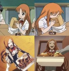 Orihime Inoue Bread, Orihime Bread Gif, Orihime Goofy, Orihime Donut, Orihime Eating Bread, Orihime Inoue Anime, Orihime Happy, Orihime Inoue Bleach, Orihime Crying For Ichigo