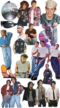 the collage shows many different people with hats and sunglasses on their heads, including one man
