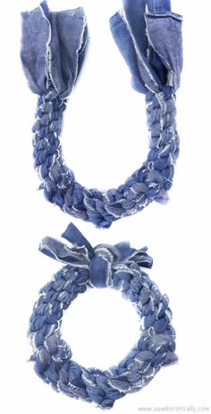 two pieces of blue fabric tied to each other