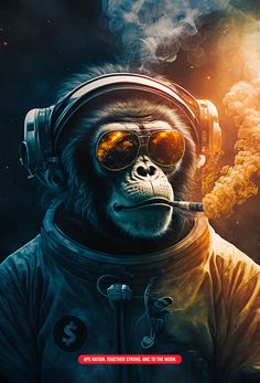Futuristic Ape Art, Sci-fi Art Inspiration, Space-themed Animal Illustration, Unique Space-themed Decor Ideas, Strong Ape, Chimp Astronaut Wallpaper, Monkey Astronaut Wallpaper, Space Monkey Images, Ape Astronaut
